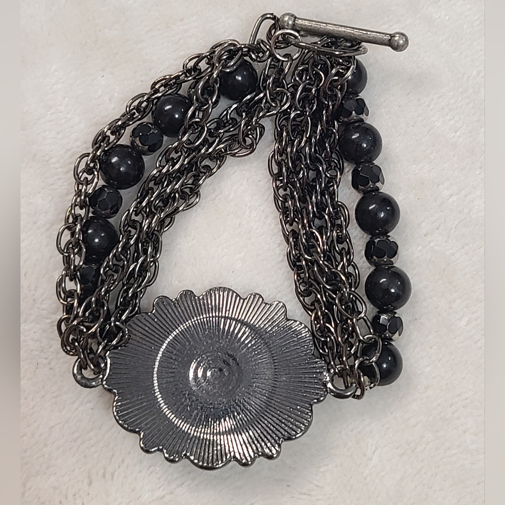 Multi Layer Black Beaded Chain Toggle Clasp Brace… - image 3